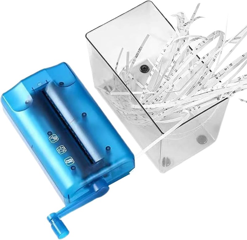 آلة تمزيق ورق يدوية محمولة زرقاء للمكتب المنزلي والفصل الدراسي وبطاقات الائتمان والمستندات والبريد - Image 1